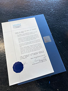 Certificat de reconnaissance déposé à l'Assemblée national du Québec